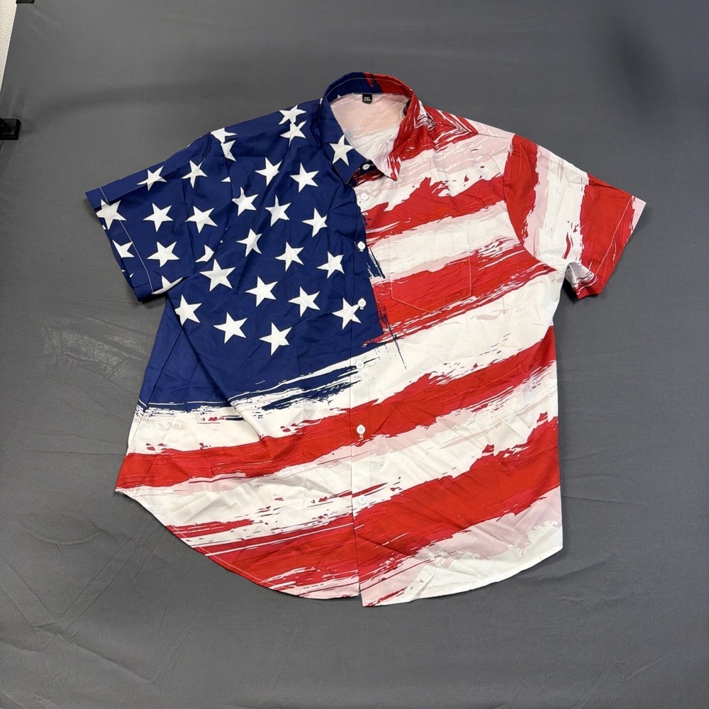 American Flag Button Shirt Silky‎ 2xl
